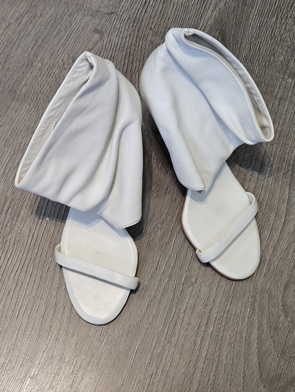 Vintage White Boot Toes Strappy Sandal Heels